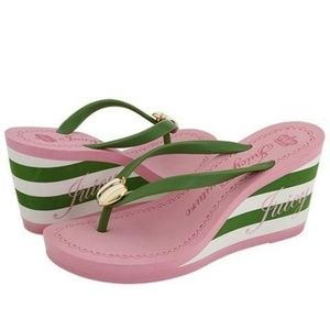 Juicy Couture "Laney" wedge flip flops